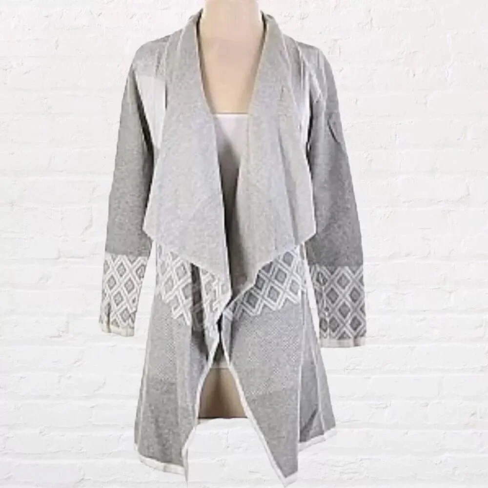 Cyrus Evolution Women's Small Gray Diamond Pattern Open Cardigan Sweater Duster